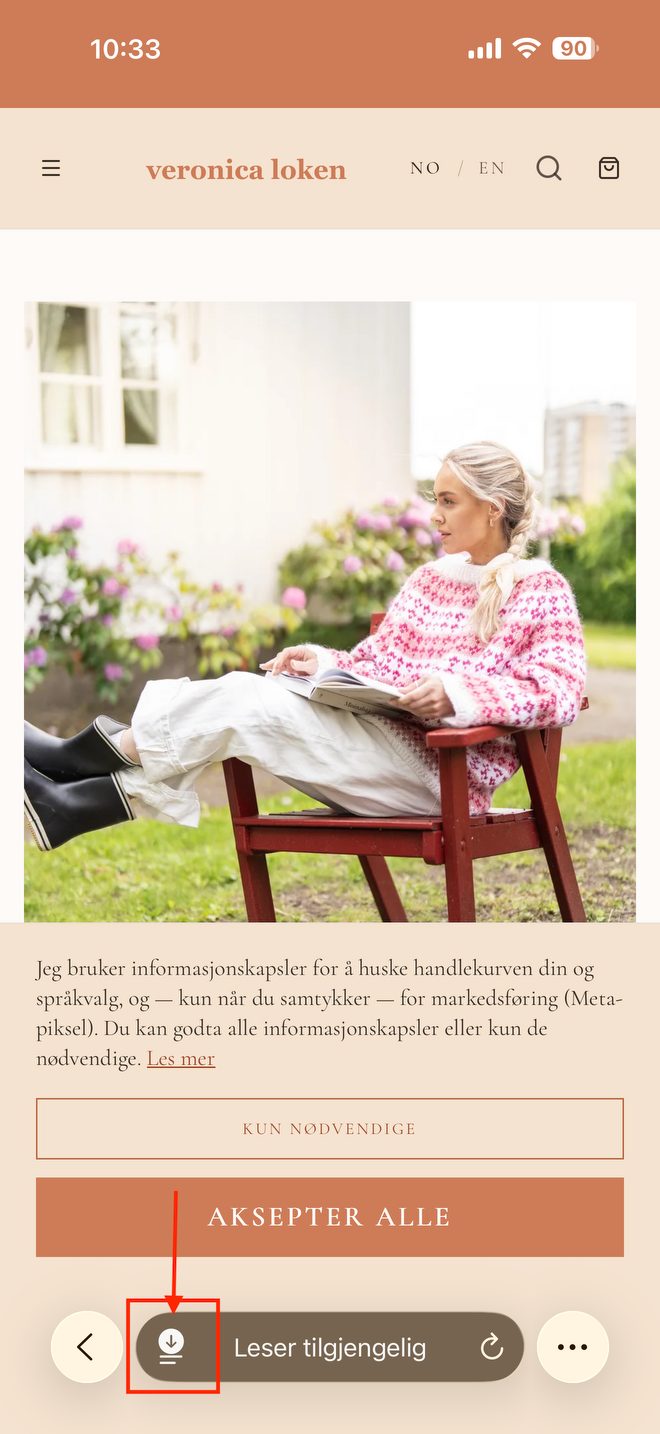 Åpne Nedlastinger: trykk nedlasting-ikonet (pil ned) nederst i Safari.
